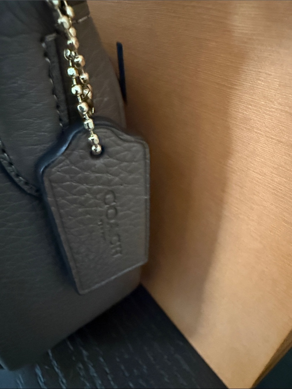 Coach Pebbled Amelia saddle Leather Crossbody Bag in dark stone color. - Picture 4 of 7